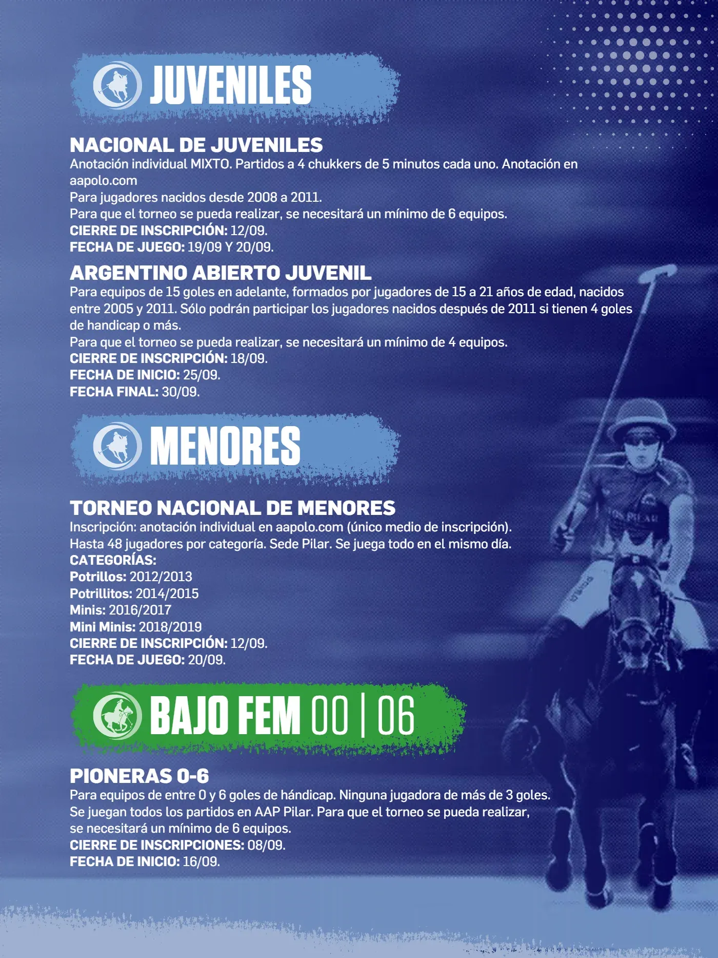 Calendario AAP Primavera 2026, página 4 de 12: Septiembre, categorías Juveniles, Menores y Bajo Femenino