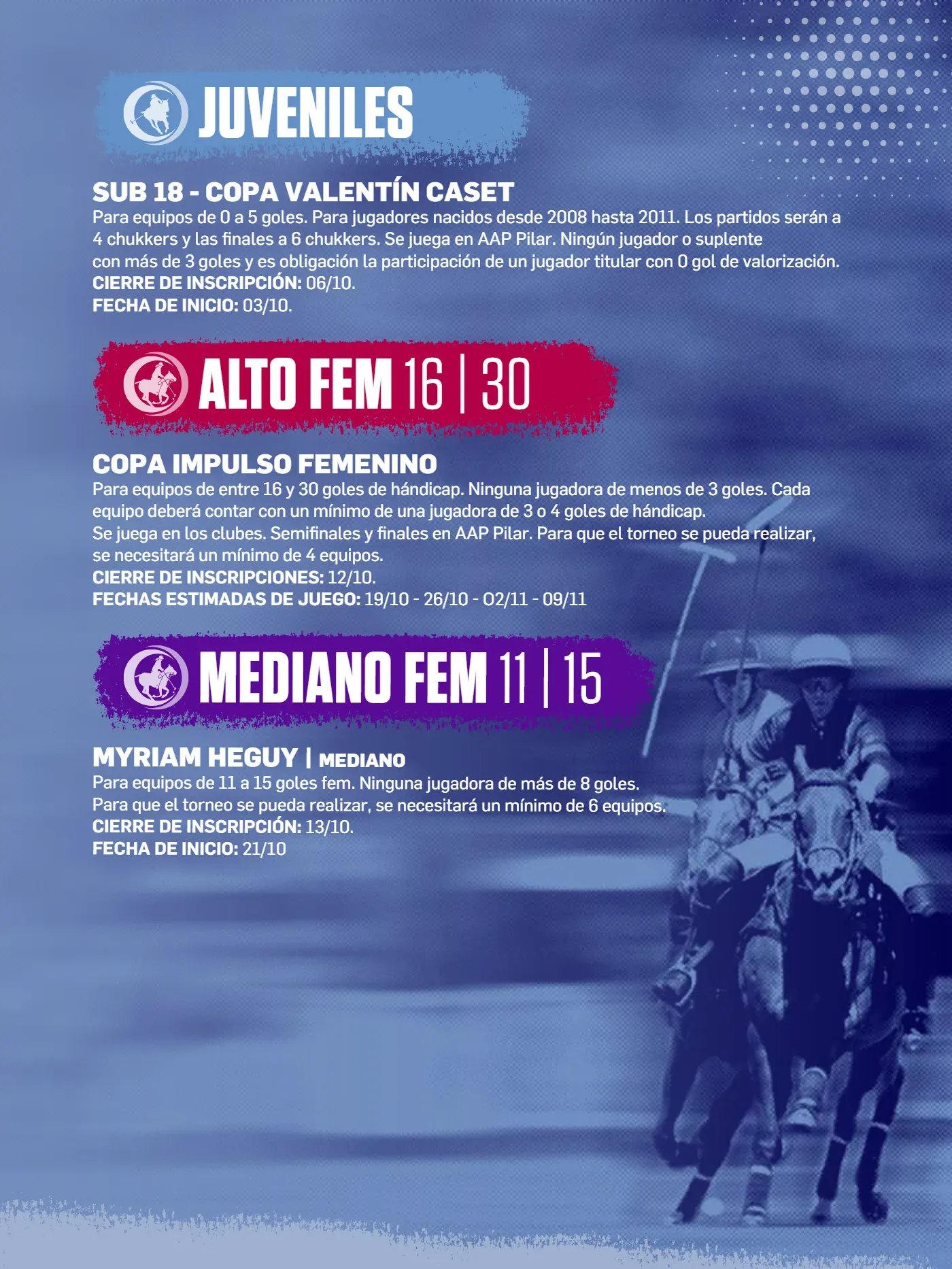 Calendario AAP Primavera 2026, página 7 de 12: Octubre, categorías Juveniles, Alto Femenino y Mediano Femenino