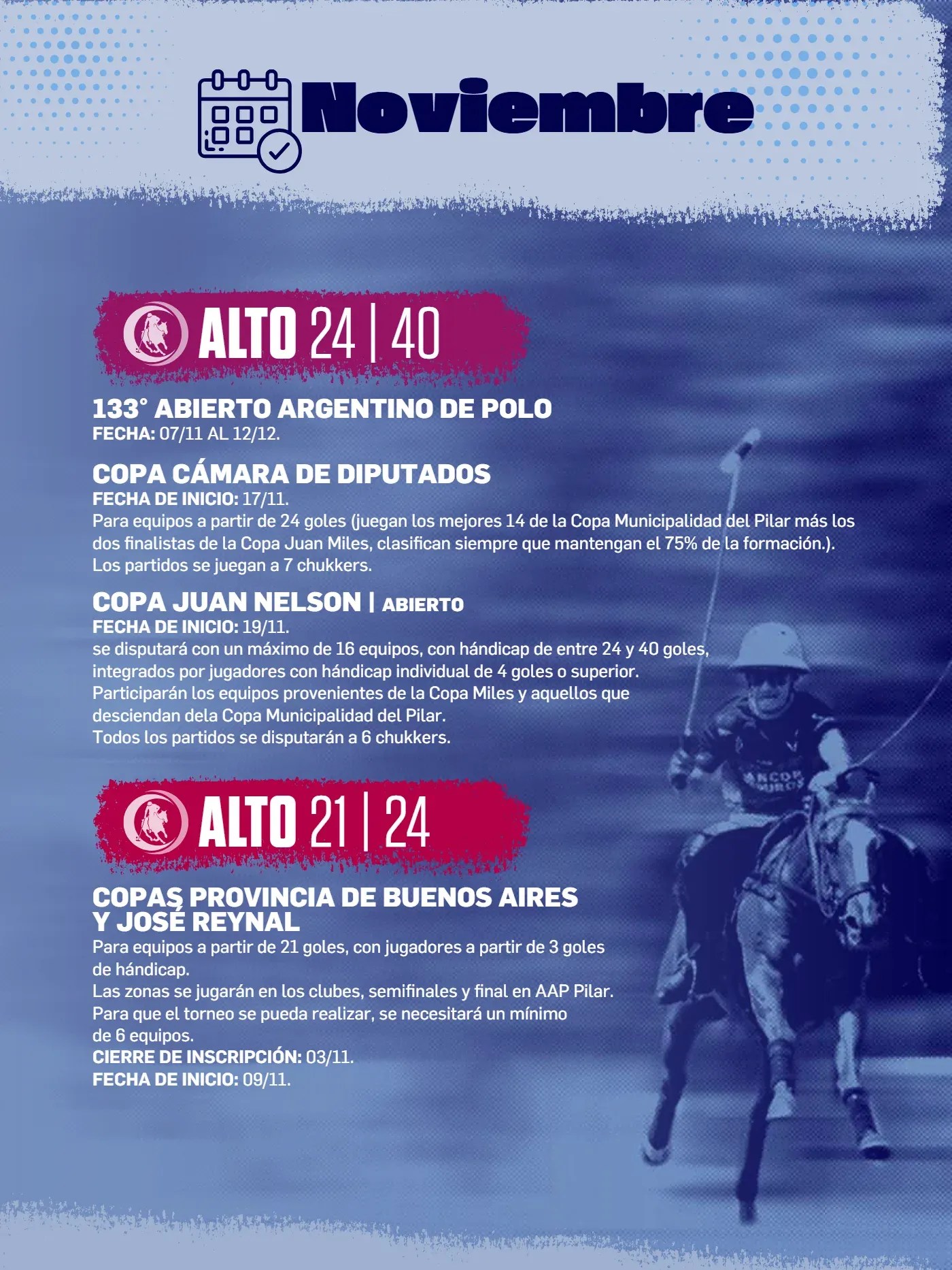 Calendario AAP Primavera 2026, página 8 de 12: Noviembre, categorías Alto 24|40 y Alto 21|24