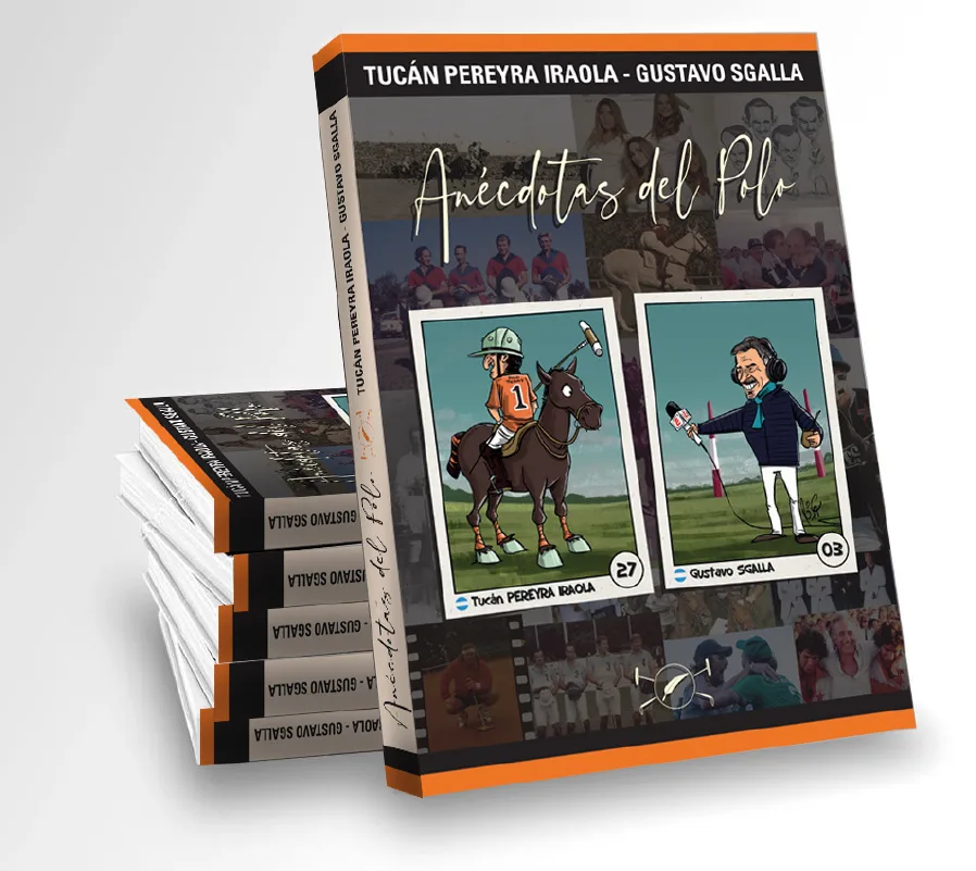 Ejemplares apilados de Anécdotas del Polo, con las caricaturas de los autores en la tapa